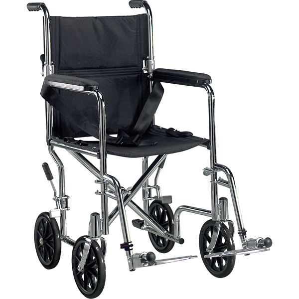 Go Cart Light Weight Steel Transport Wheelchair with Swing Away Footrest - 19 Inches - Click Image to Close